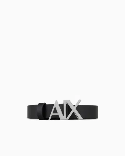 Armani Exchange Leather Belt With Logo In Black