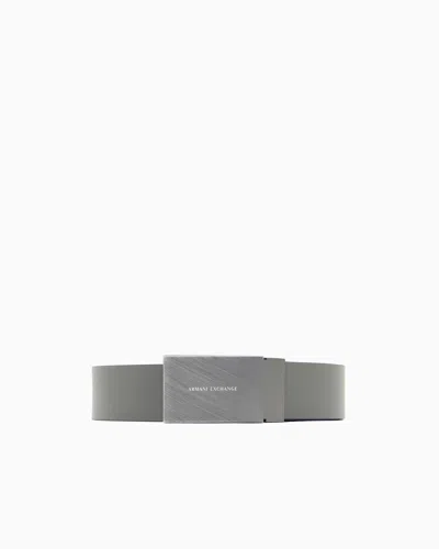 Armani Exchange Leather Belt With Plaque In Grey