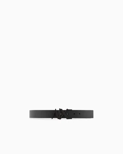 Armani Exchange Leather Belt With Reversible Plate Buckle In Black
