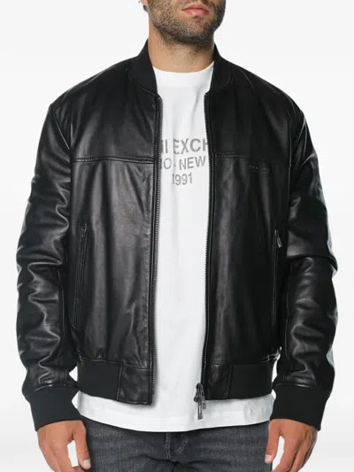 Armani Exchange Leather Blouson Jacket In Animal Print