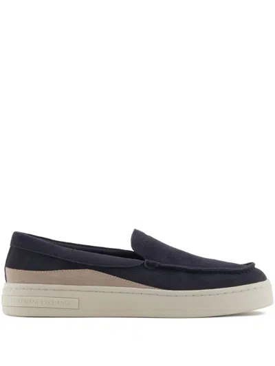 Armani Exchange Leather Loafers In Blue
