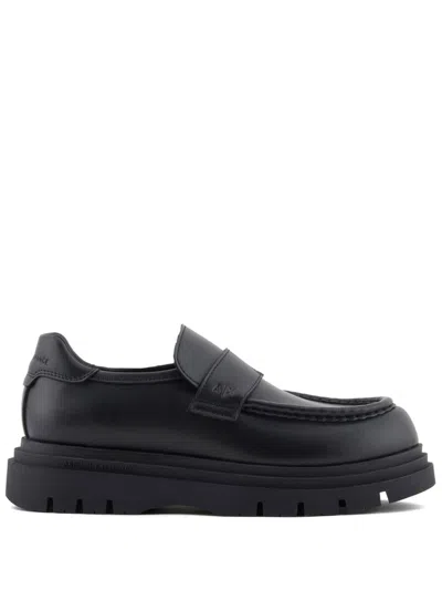 Armani Exchange Leather Loafers In Black