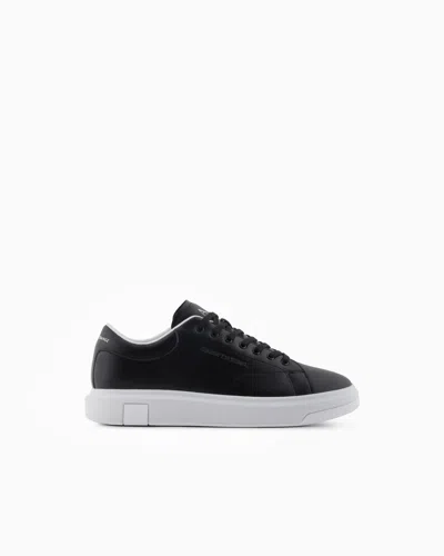 Armani Exchange Action Leather Sneakers In Black