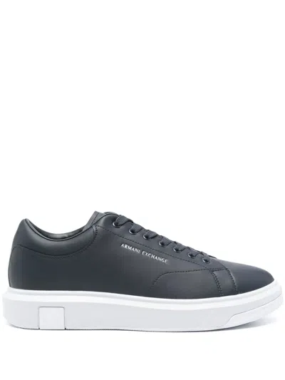 Armani Exchange Leather Sneakers In Blue