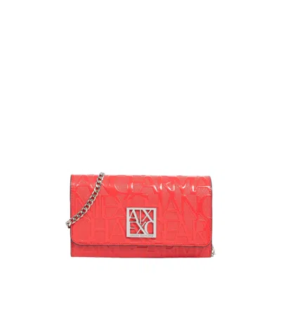 Armani Exchange Letter Embossed Chain Crossbody Wallet In Orange