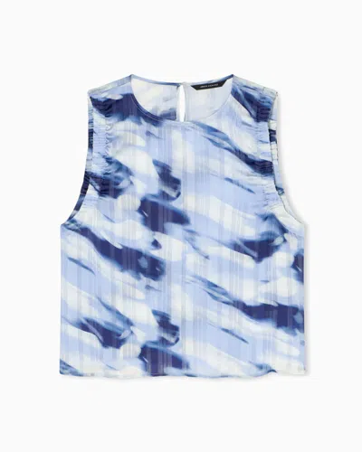 Armani Exchange Lightweight Georgette Top With Printed Stripes In Blue