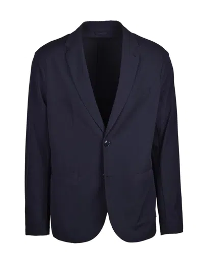 Armani Exchange Lightweight Stretch Nylon Blazer With Notched Lapel In Blue