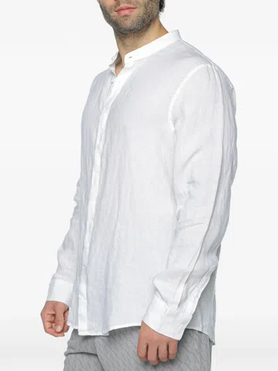 Armani Exchange Linen Mandarin-collar Shirt In White