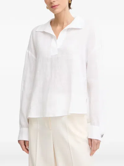 Armani Exchange Linen Poplin Long-sleeve Shirt In White