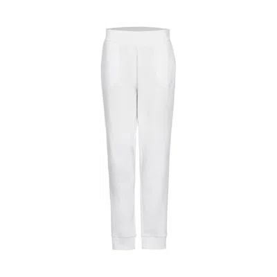 Armani Exchange 女士含棉刺绣logo纯色休闲舒适皮筋束脚长裤 In White