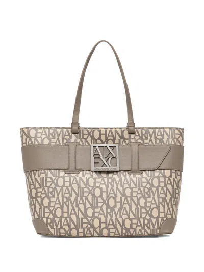 Armani Exchange Logo-appliqué Patterned Tote Bag In White