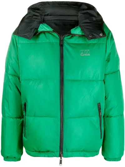 Armani Exchange Logo-appliqué Satin Padded Jacket In 绿色