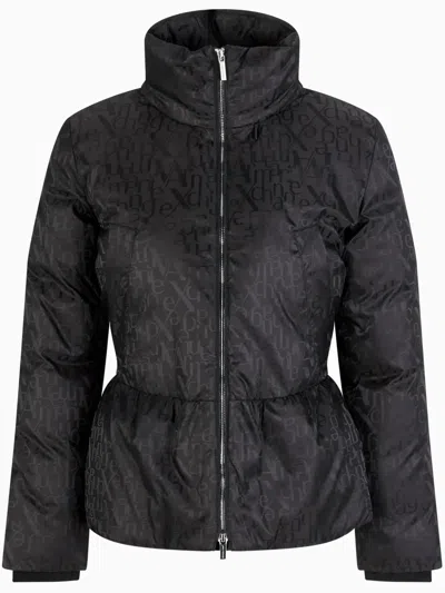 Armani Exchange Padded Coat With All Over Logo Print In Black