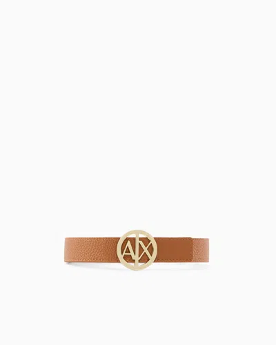 Armani Exchange Logo Buckle Belt In Brown