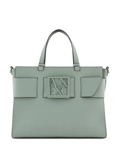 Armani Exchange Logo-buckle Tote Bag In Green