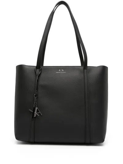 Armani Exchange Logo-charm Grained Tote Bag In Schwarz