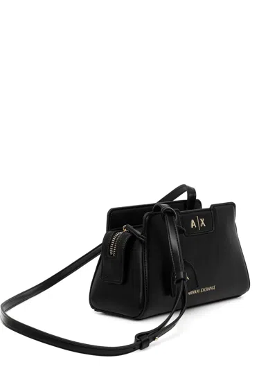 Armani Exchange Logo Charm Satchel In Black