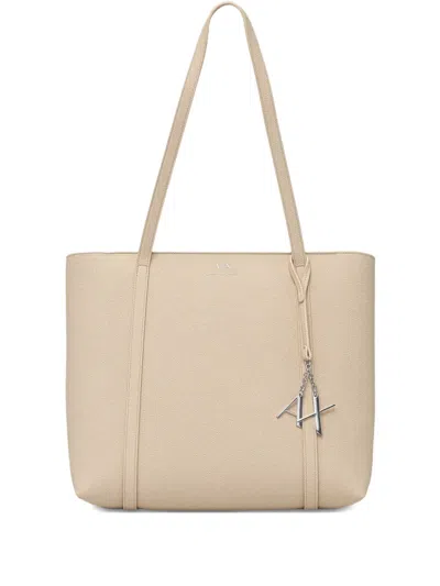 Armani Exchange Logo-charm Tote Bag In Neutral