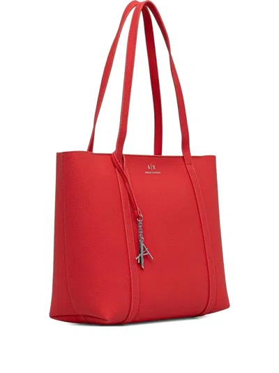 Armani Exchange Logo-charm Tote Bag In Red