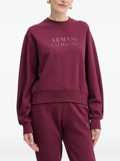 Armani Exchange Logo Crew Neck Top In Burgundy