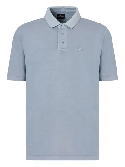 Armani Exchange Logo-detail Cotton Polo Shirt In Blue