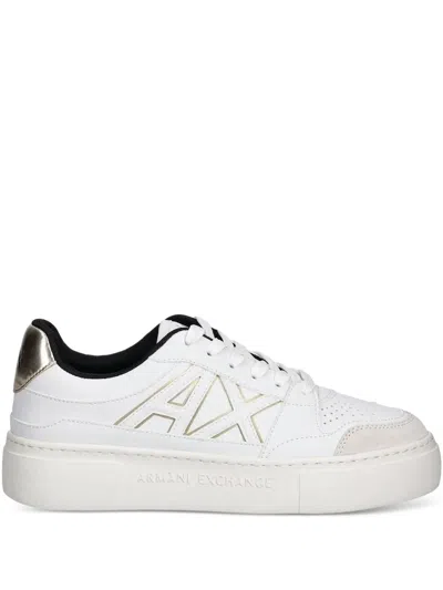 Armani Exchange Logo-detail Leather Sneakers In White