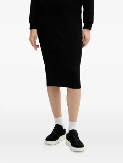 Armani Exchange Logo-detail Midi Skirt In Black