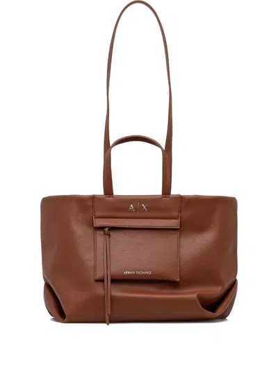 Armani Exchange Logo-detail Shoulder Bag In Brown