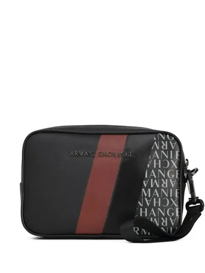 Armani Exchange Logo-detail Stripe Clutch Bag In Black