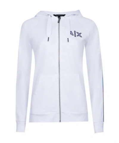 Armani Exchange Logo Drawstring Hoodie In White