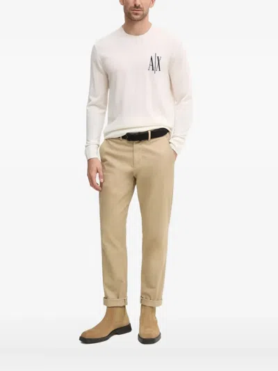 Armani Exchange Logo-embellishment Crew-neck Sweater In Neutral