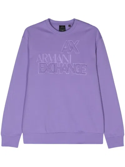 Armani Exchange Logo-embossed Cotton Blend Sweatshirt In Purple