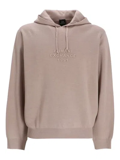 Armani Exchange Logo-embossed Hoodie In Neutral
