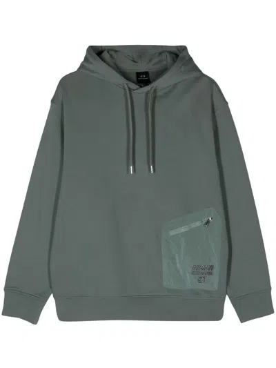 Armani Exchange Logo-embroidered Cotton Hoodie In Green