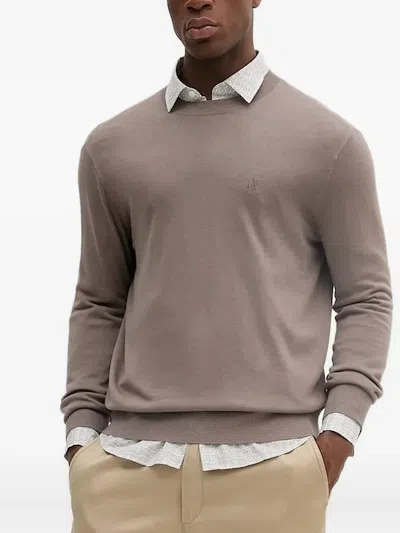 Armani Exchange Logo-embroidered Crew-neck Sweater In Brown