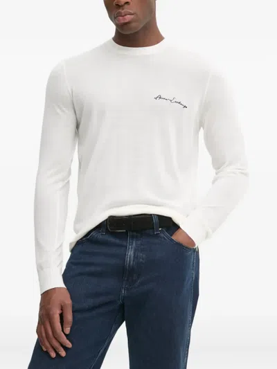 Armani Exchange Logo-embroidered Crew-neck Sweater In White