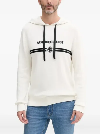 Armani Exchange Logo-embroidered Hooded Sweater In White