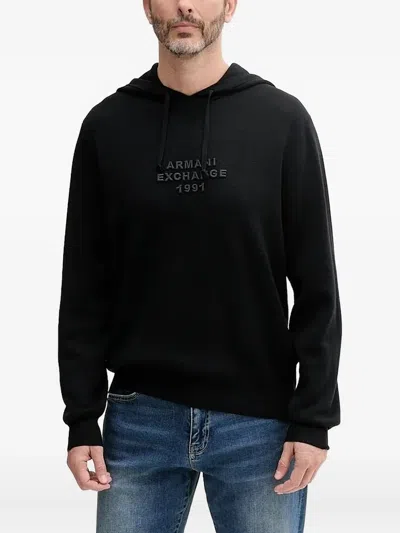 Armani Exchange Logo-embroidered Hoodie In Black