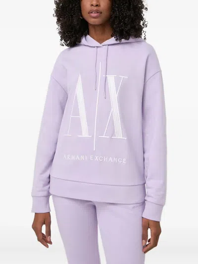 Armani Exchange Logo-embroidered Hoodie In Purple