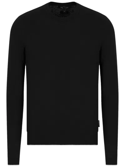 Armani Exchange Logo-embroidered Crew-neck Jumper In Black