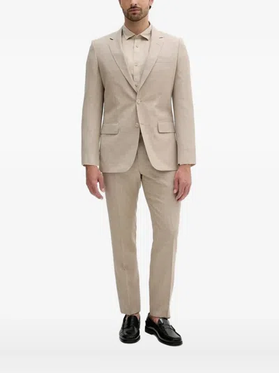 Armani Exchange Logo-embroidered Linen Shirt In Neutral