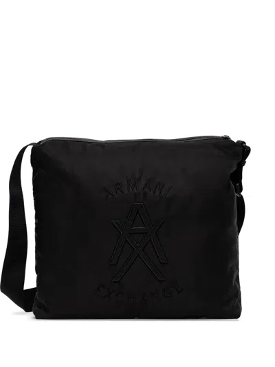 Armani Exchange Logo-embroidered Messenger Bag In Black