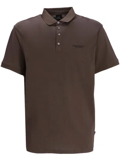 Armani Exchange Logo-embroidered Polo Shirt In Brown