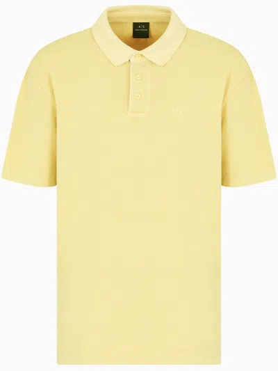 Armani Exchange Polo With Contrasting Logo In Cotton Spandex In Yellow