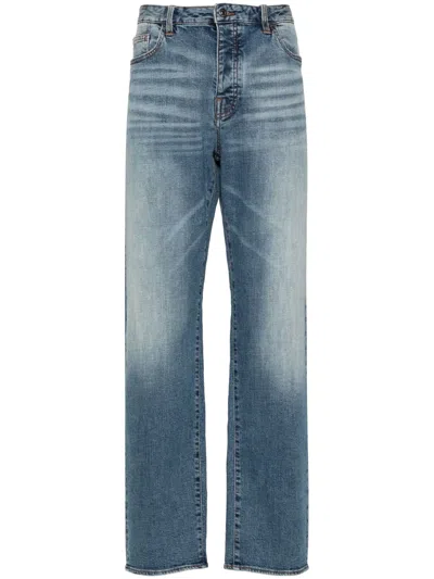 Armani Exchange Logo-embroidered Straight Jeans In Blue