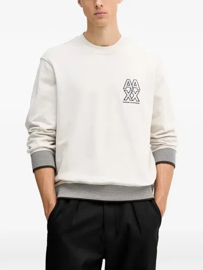 Armani Exchange Logo-embroidered Striped Sweatshirt In Neutral