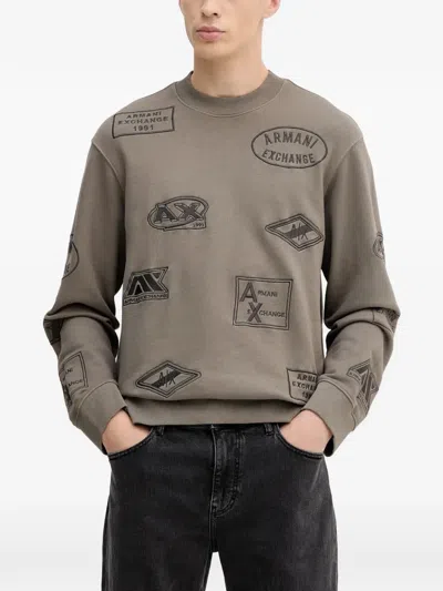 Armani Exchange Logo-embroidered Sweatshirt In Brown