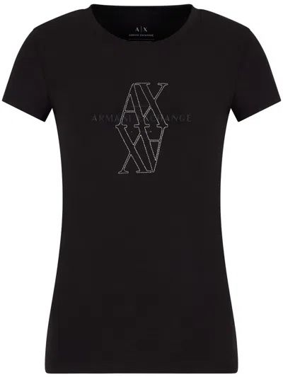 Armani Exchange Logo-embroidered T-shirt In Black
