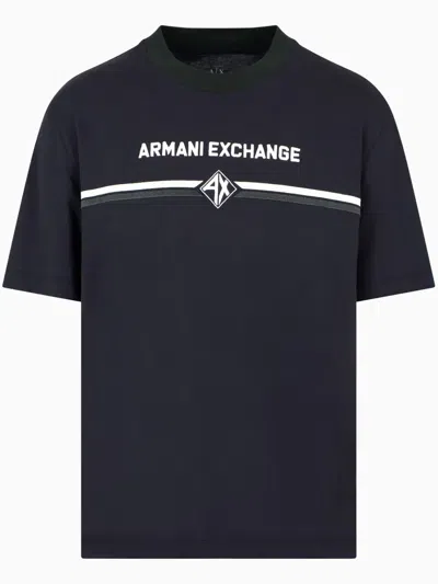 Armani Exchange Logo-embroidered T-shirt In Blue