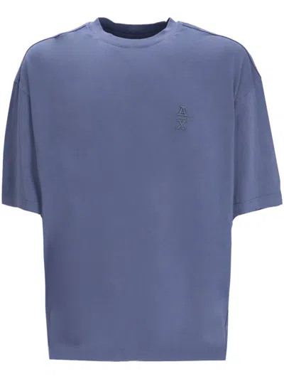 Armani Exchange Logo-embroidered T-shirt In Blue